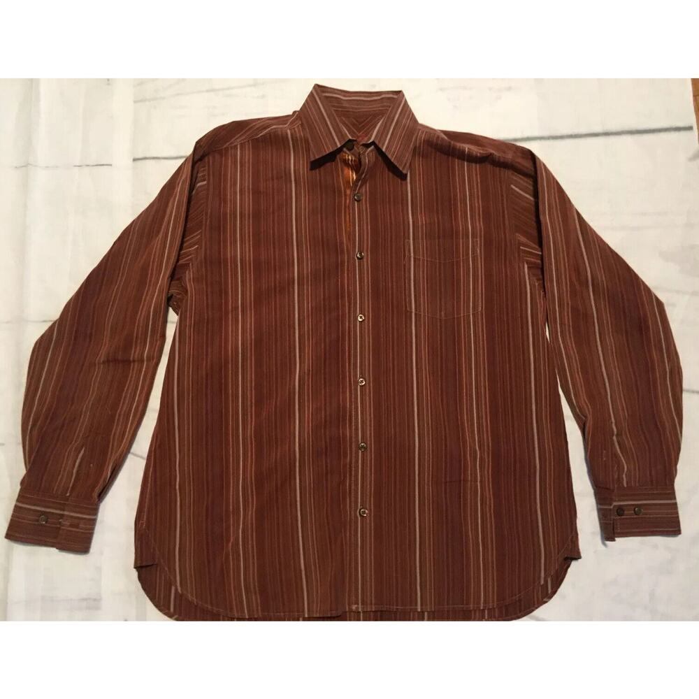 Tommy Bahama Striped‎ Long Sleeve Dress Shirt Brown Men’s Large Workwear Casual